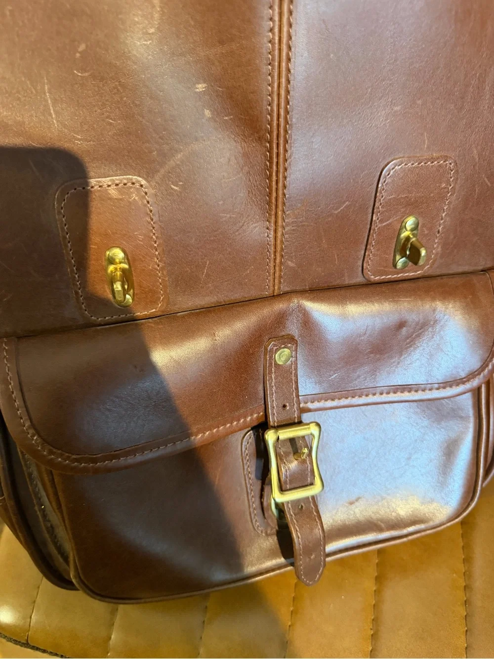 JW Hulme Co. Brown Leather Men's Backpack with Brass Buckles
